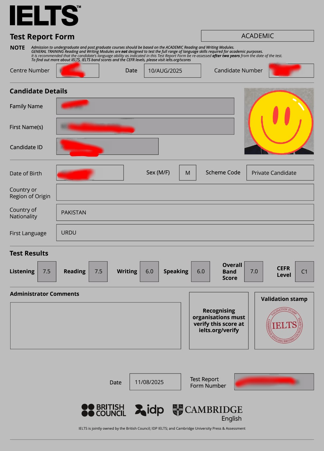 IELTS score report - Usman Malik